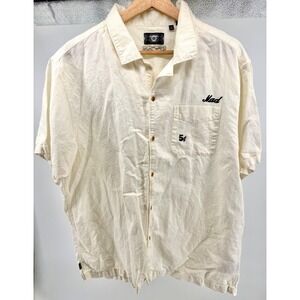 Superdry Mens Linen Cotton Short Sleeve Button Up Shirt Cream 2XL Dry Goods